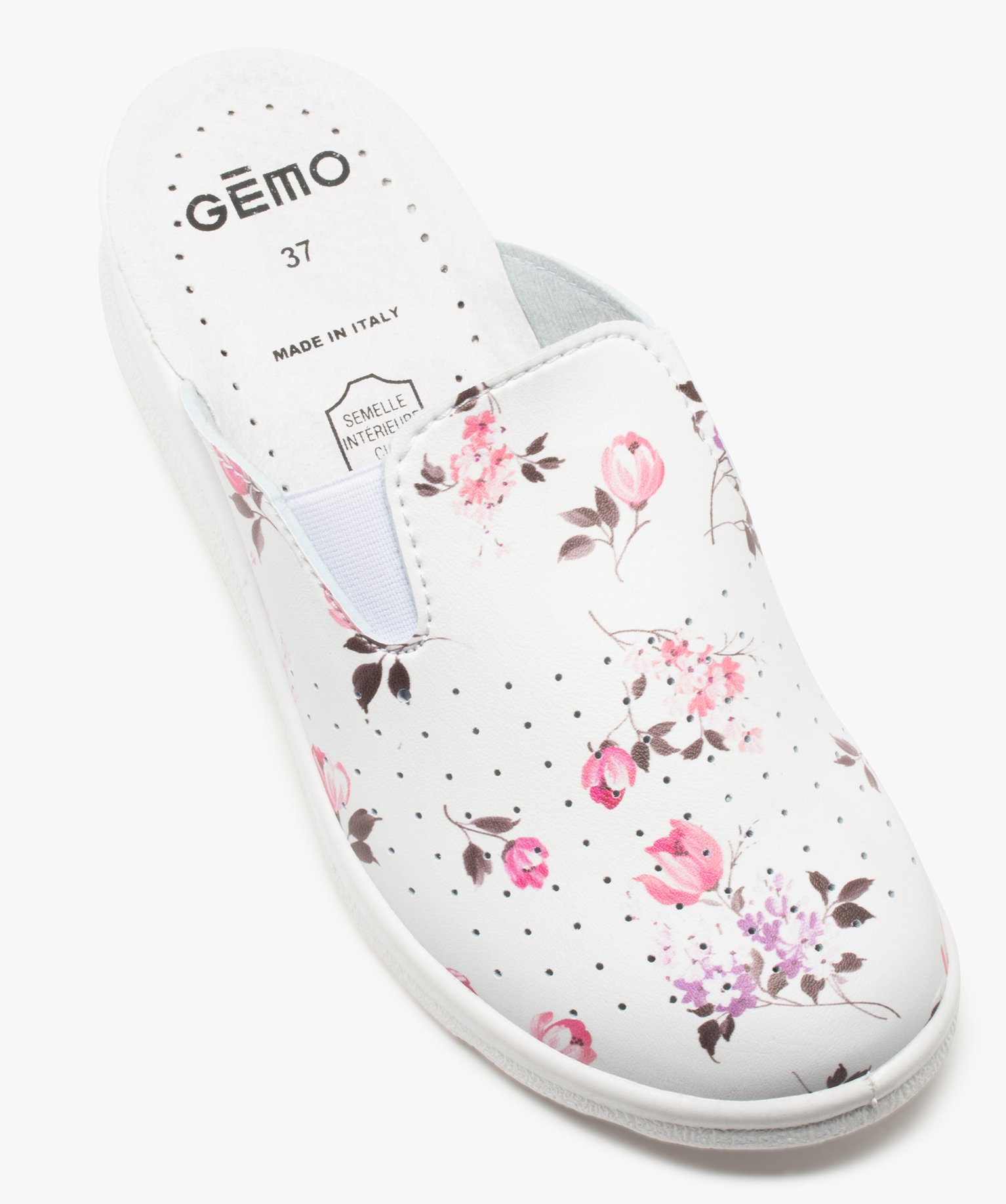 Sabot confort femme à talon compensé dessus imprimé blanc | GEMO