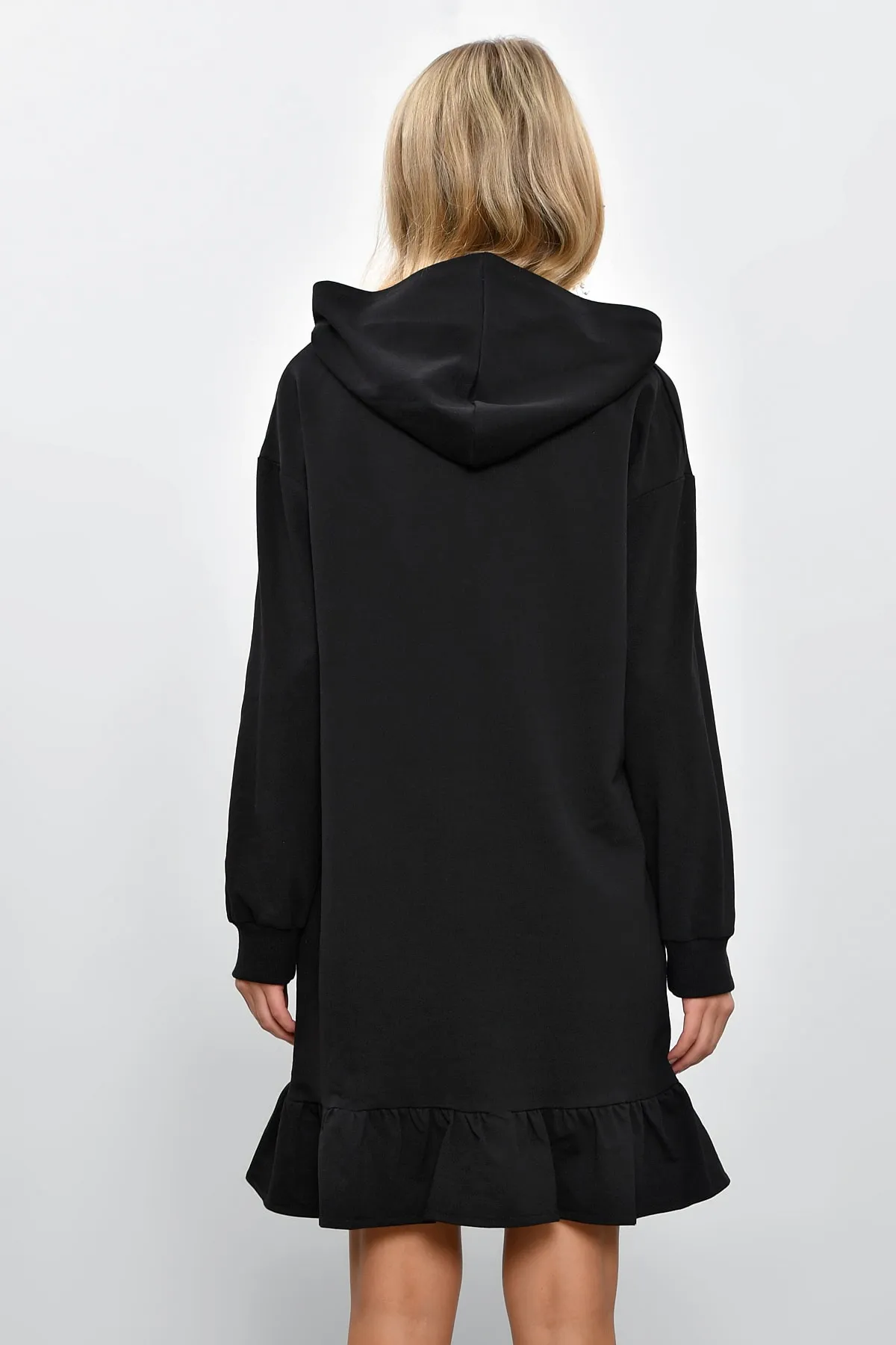 Cool & Sexy  Schwarzes Volant-Sweatkleid mit Kapuze für Damen B40