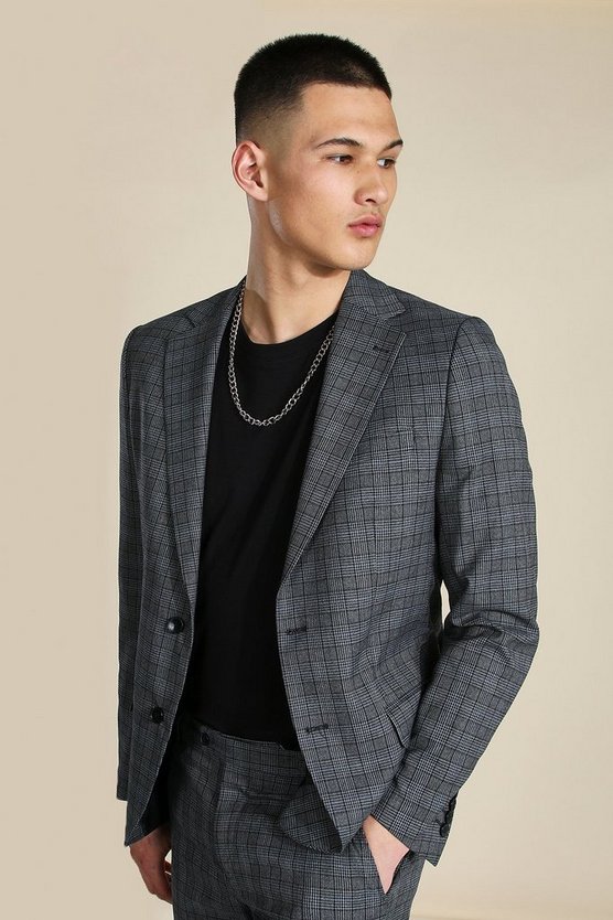 Kariert einreihige Slim-Fit Anzugjacke