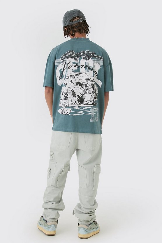 Oversize Official Racing T-Shirt mit Acid-Waschung