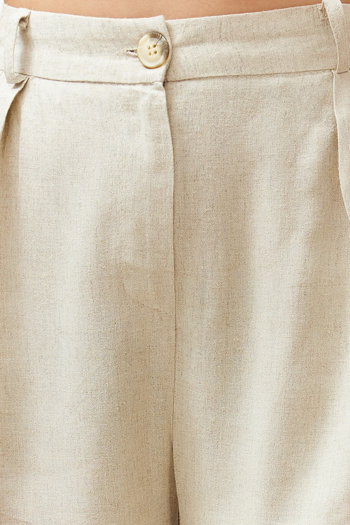 Trendyol Collection  Beige gerippte Hose mit weitem Bein/Weites Bein aus Baumwollleinengewebe TWOSS24PL00062