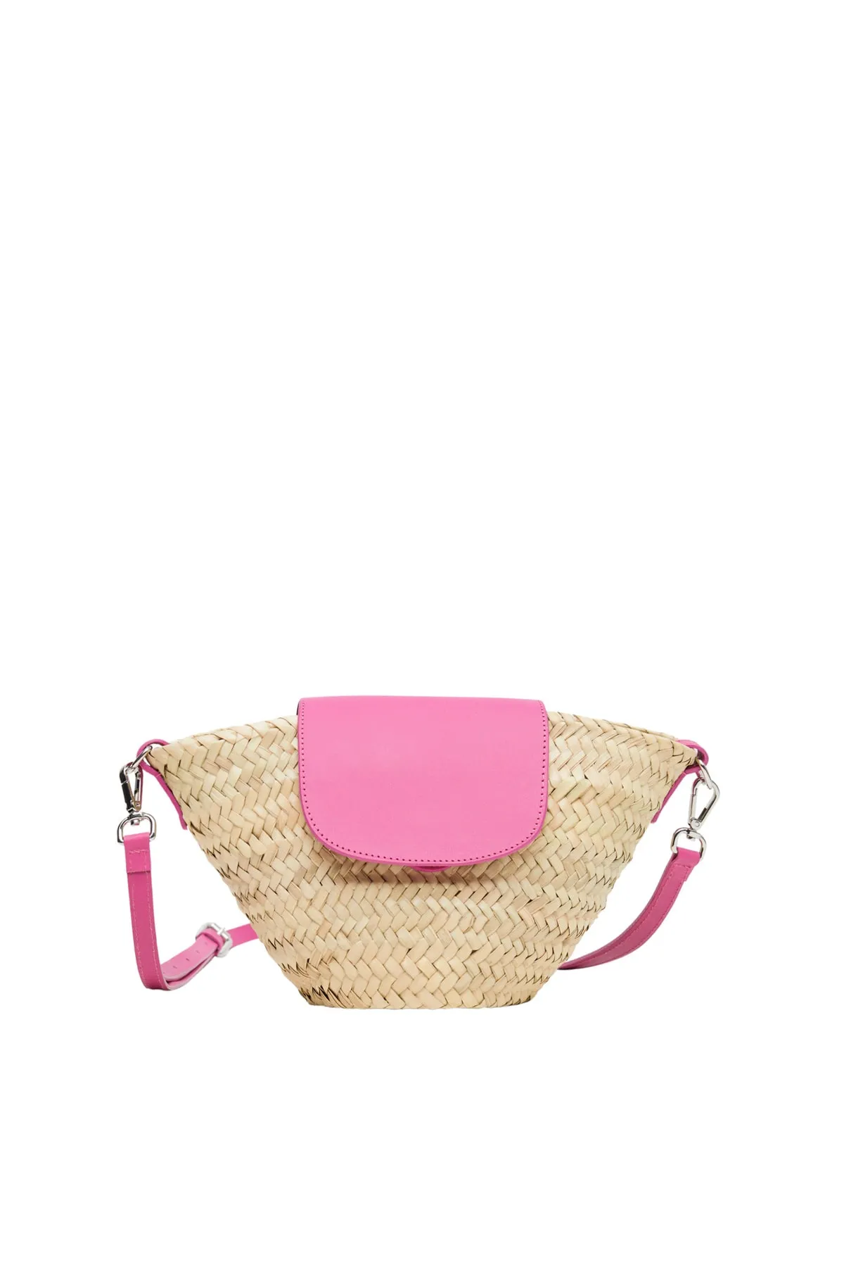 MANGO  Strohtasche mit Lederbezug