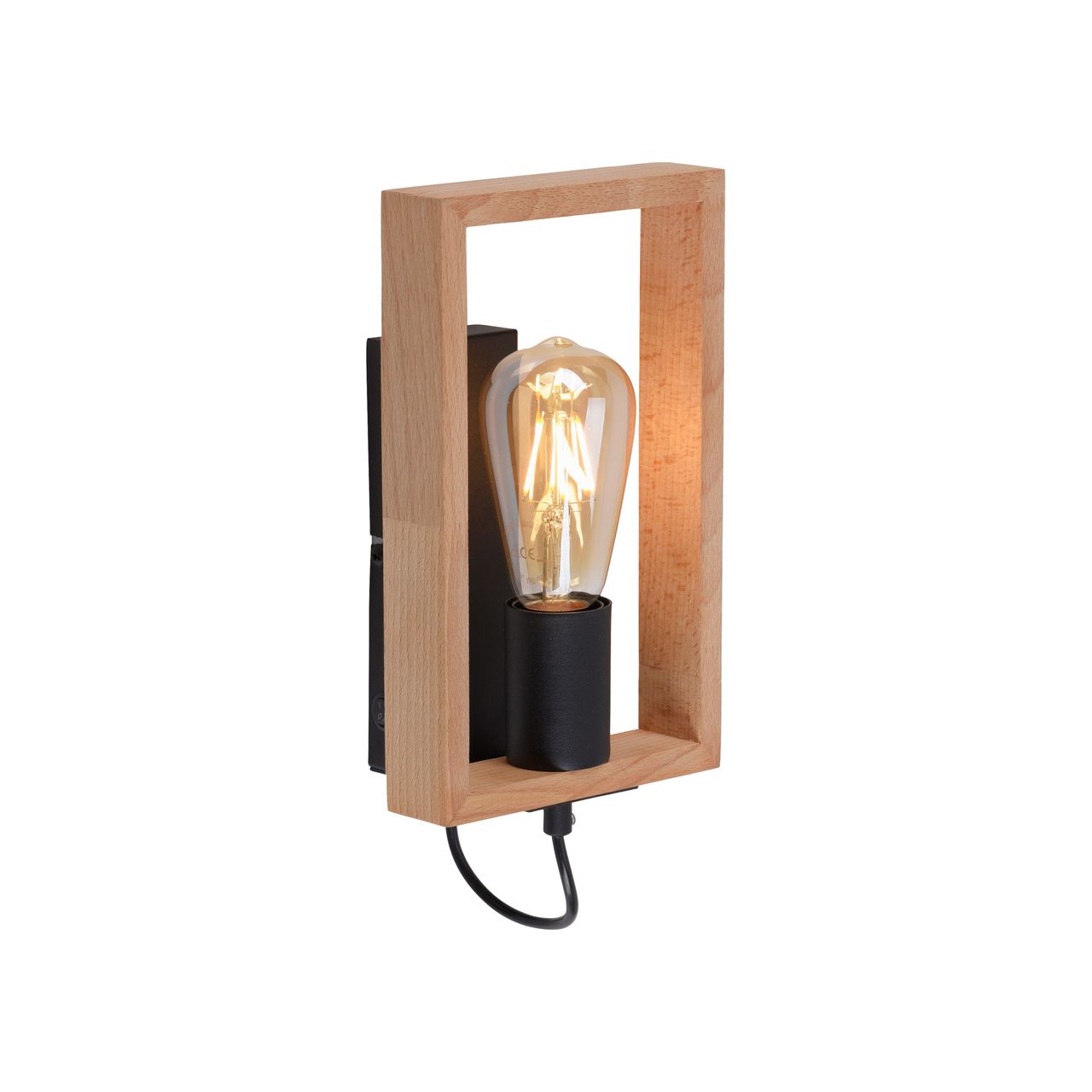 JUST LIGHT LeuchtenDirekt Wandleuchte FRAME, 1xE27/max. 60W, Innenleuchte, IP20, Wippschalter,  Metall und Holz