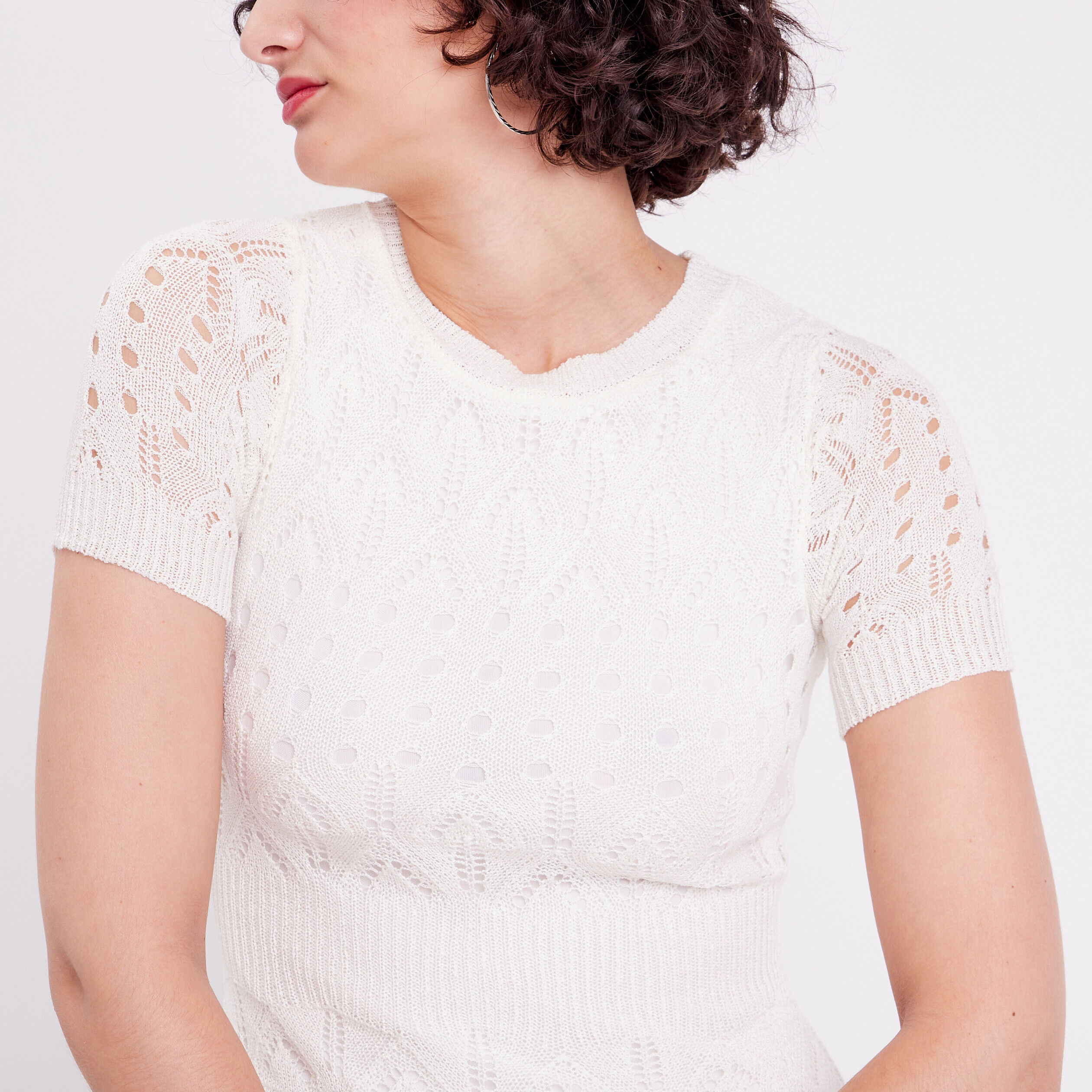 Robe midi évasée ajourée ecru femme | Cache Cache