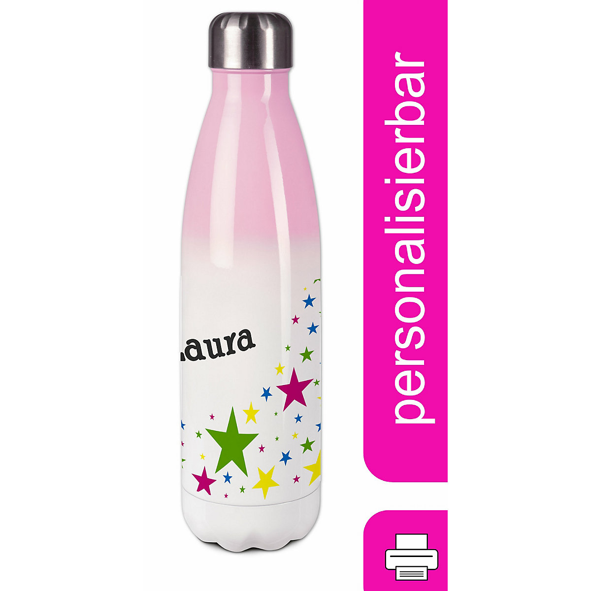 Edelstahl Kinder Thermoflasche / Trinkflasche bunt Sterne Spülmaschinenfest, Auslaufsicher, Bruchfest, Doppelwandig, Für Heißgetränke geeignet, Mit Deckel, Isoliert