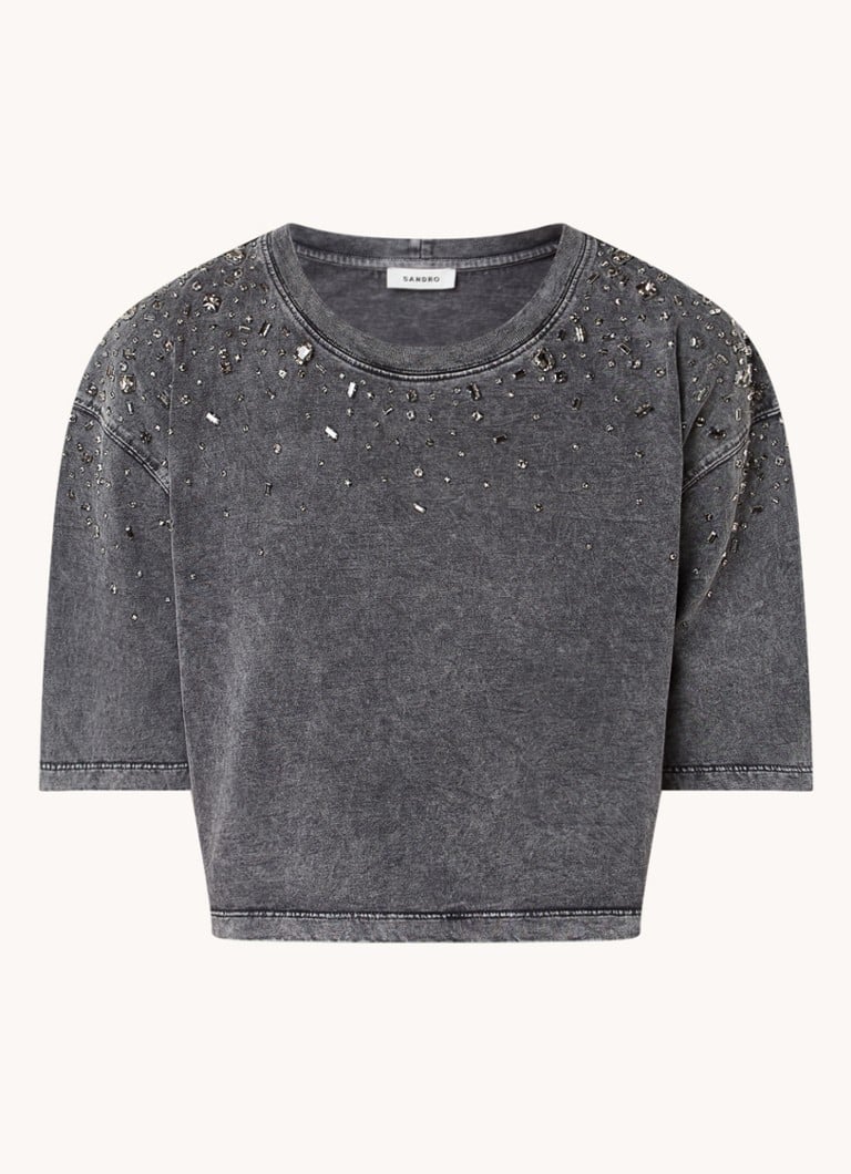 Sandro Cropped T-shirt with rhinestones