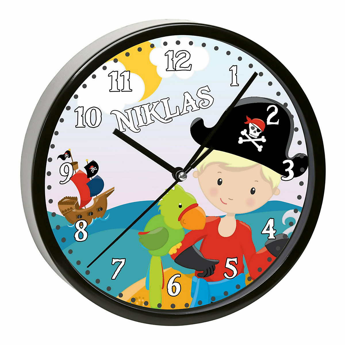 Kinder Wanduhr personalisiert mit Name Pirat nah