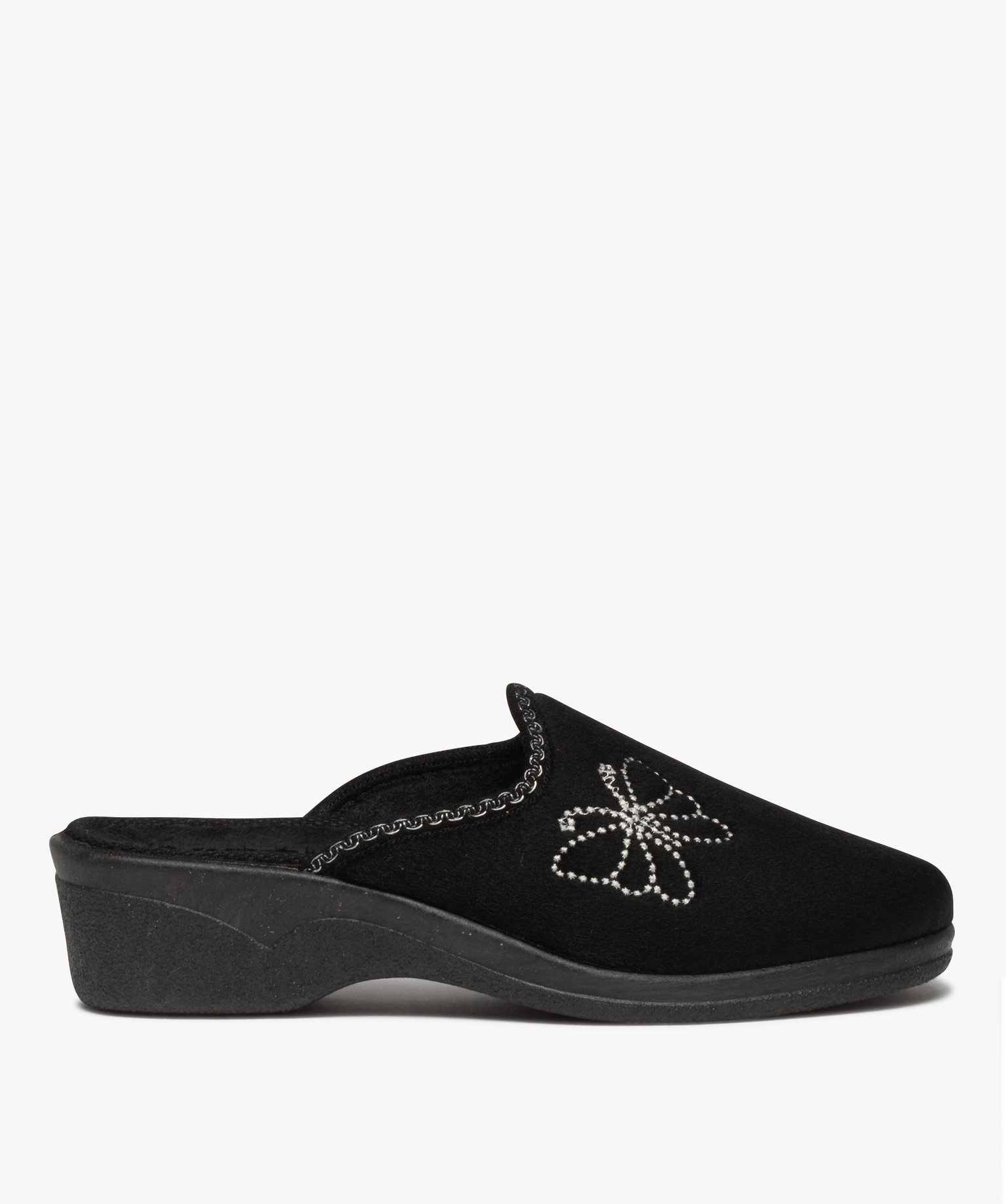 Chaussons femme compensées velours brodé noir | GEMO
