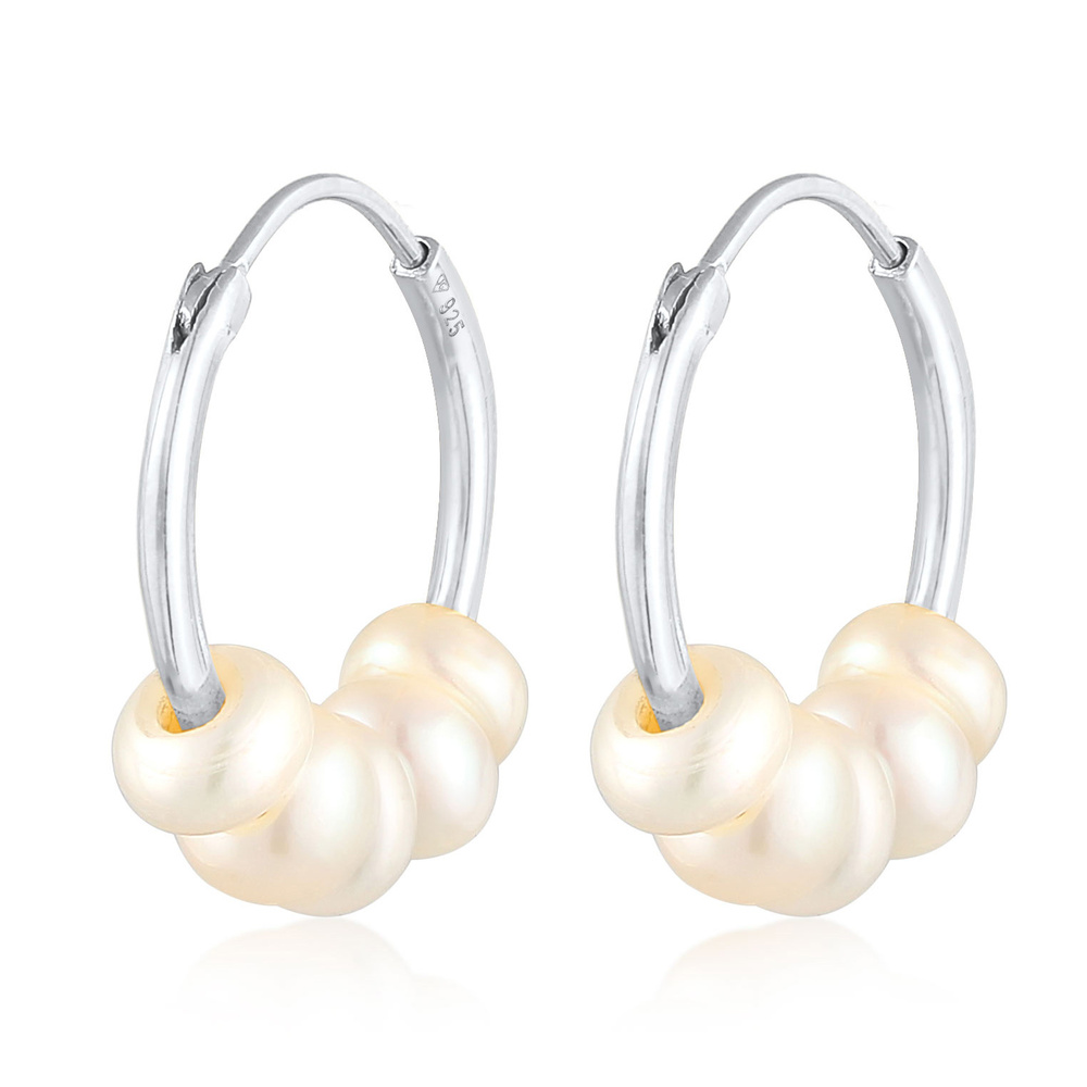 Elli Elli Boucles d'Oreilles Créoles Femmes Bead Simple avec perles d'eau douce en arg Boucles d'oreilles