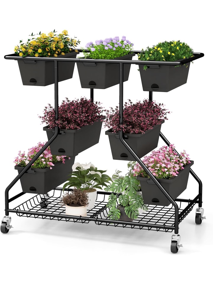 COSTWAY Blumenständer mit Blumenkästen 100 x 56 x 99 cm in Schwarz günstig kaufen onesize