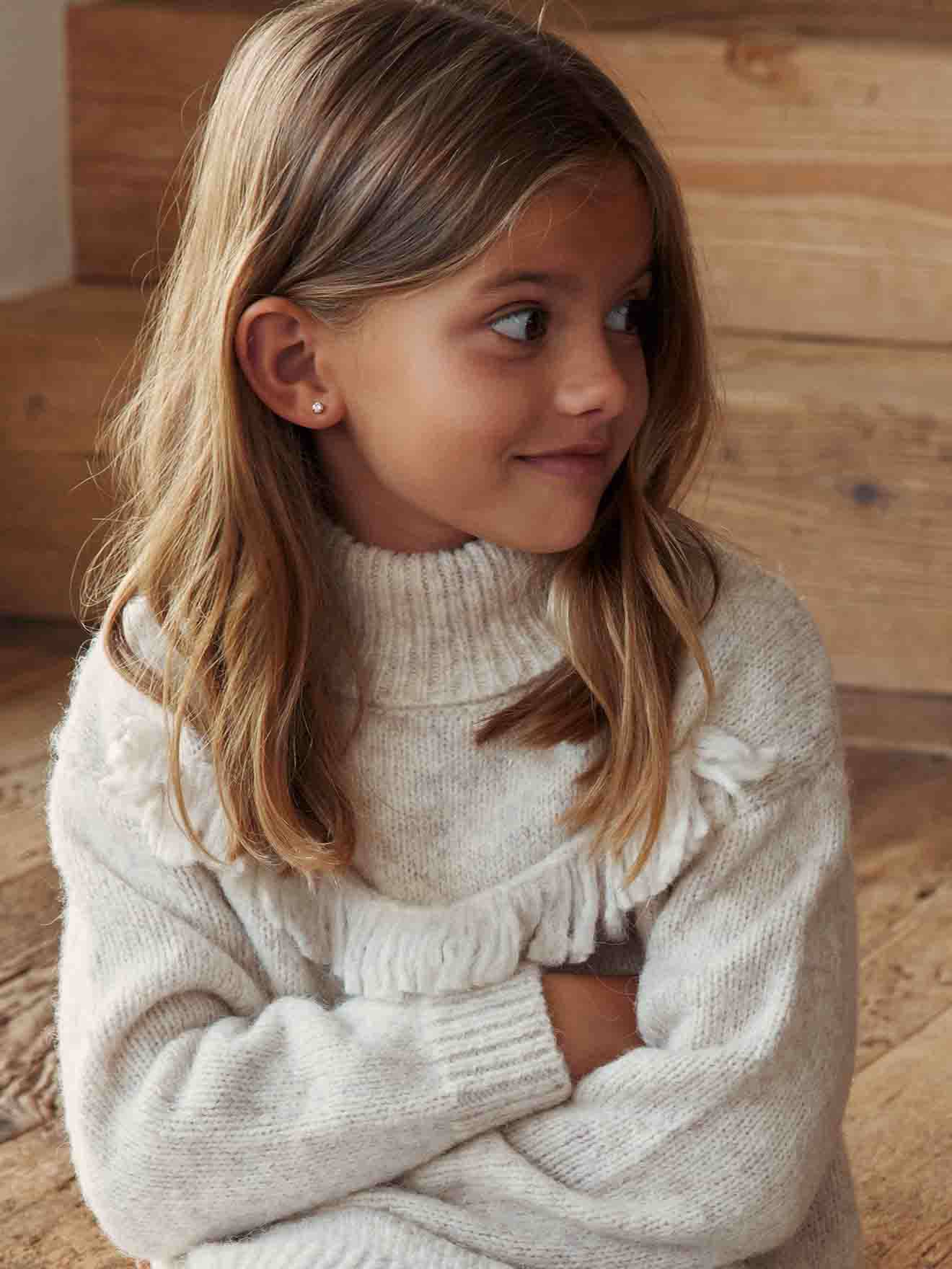 Vertbaudet Mädchen Strickkleid mit Fransen - beige meliert