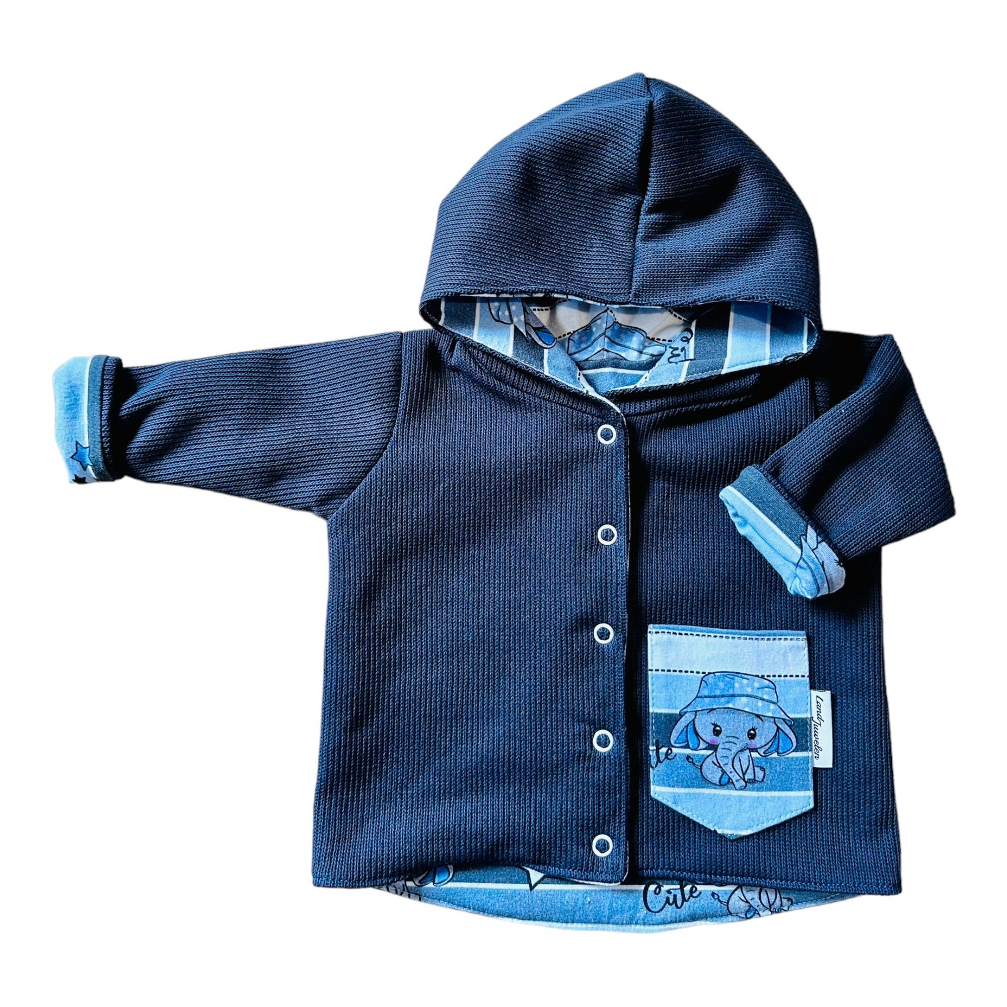 Land-Juwelen Kapuzenstrickjacke Strickjacke Elefant dunkelblau Streifen