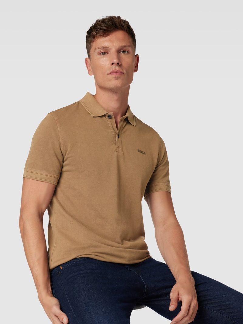 Poloshirt mit Logo-Stitching Modell 'PRIME' in camel