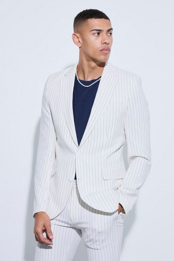 Einreihige gestreifte Skinny Anzugjacke