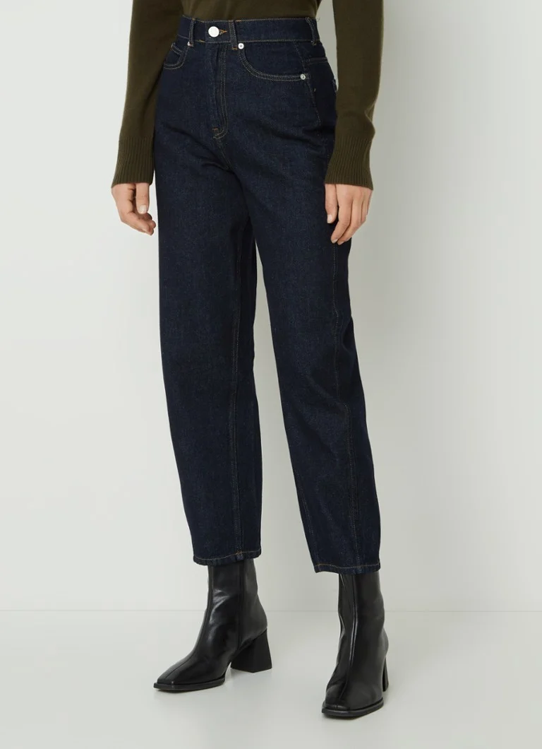 Calça jeans cropped de cintura alta e modelagem afunilada Whistles Barrel com lavagem escura.