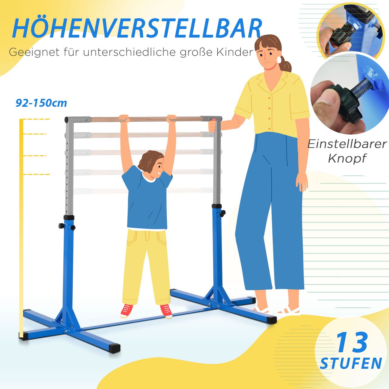 HOMCOM Gymnastik Turnreck Reckstange 13 Stufen höhenverstellbar Blau