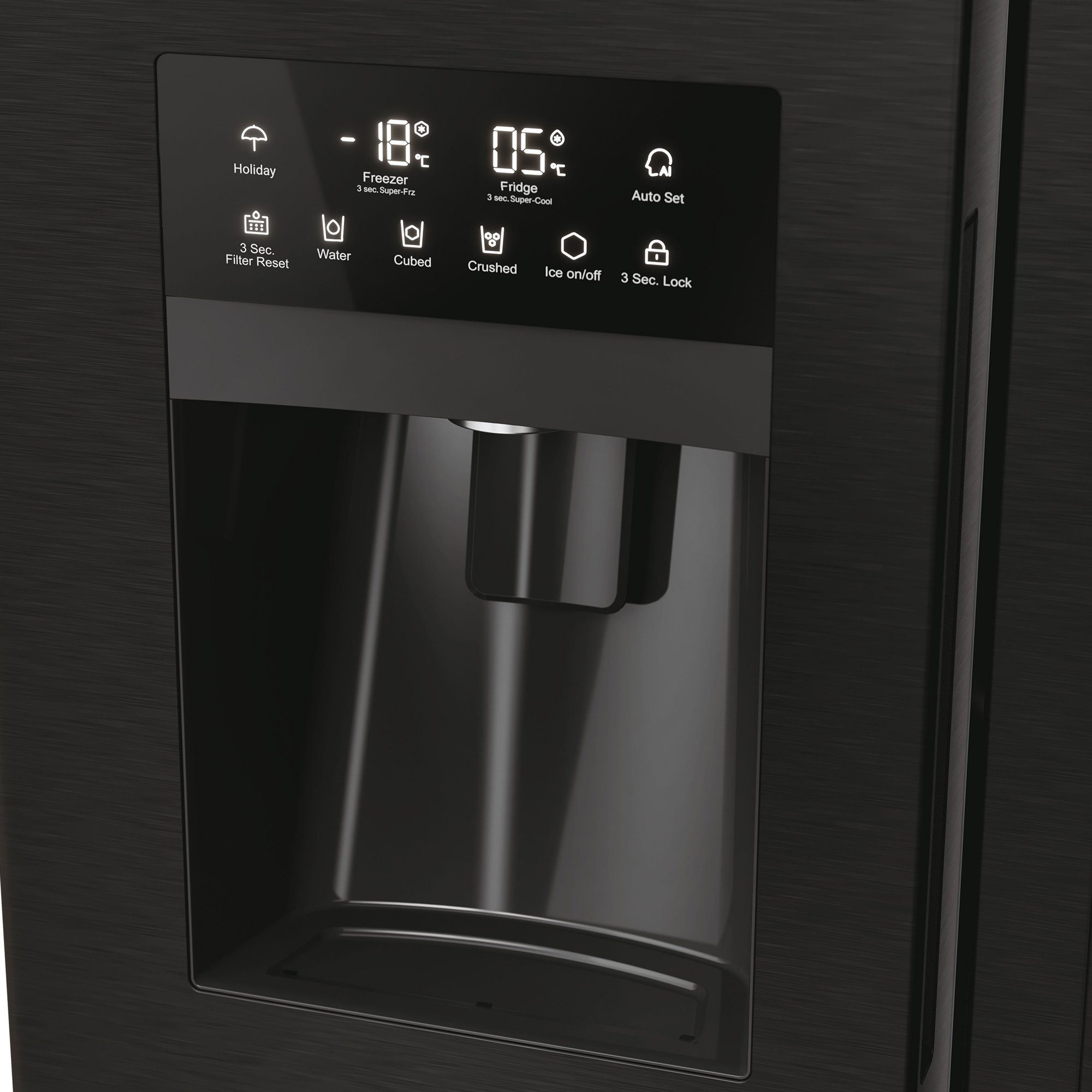 Haier Kühlschrank Schwarz Matt XL Slim HSR5918DIPB, 177,5 cm hoch, 90,8 cm breit, Eiswürfeldispenser, Multi Airflow, Top LED Beleuchtung, Total NoFrost