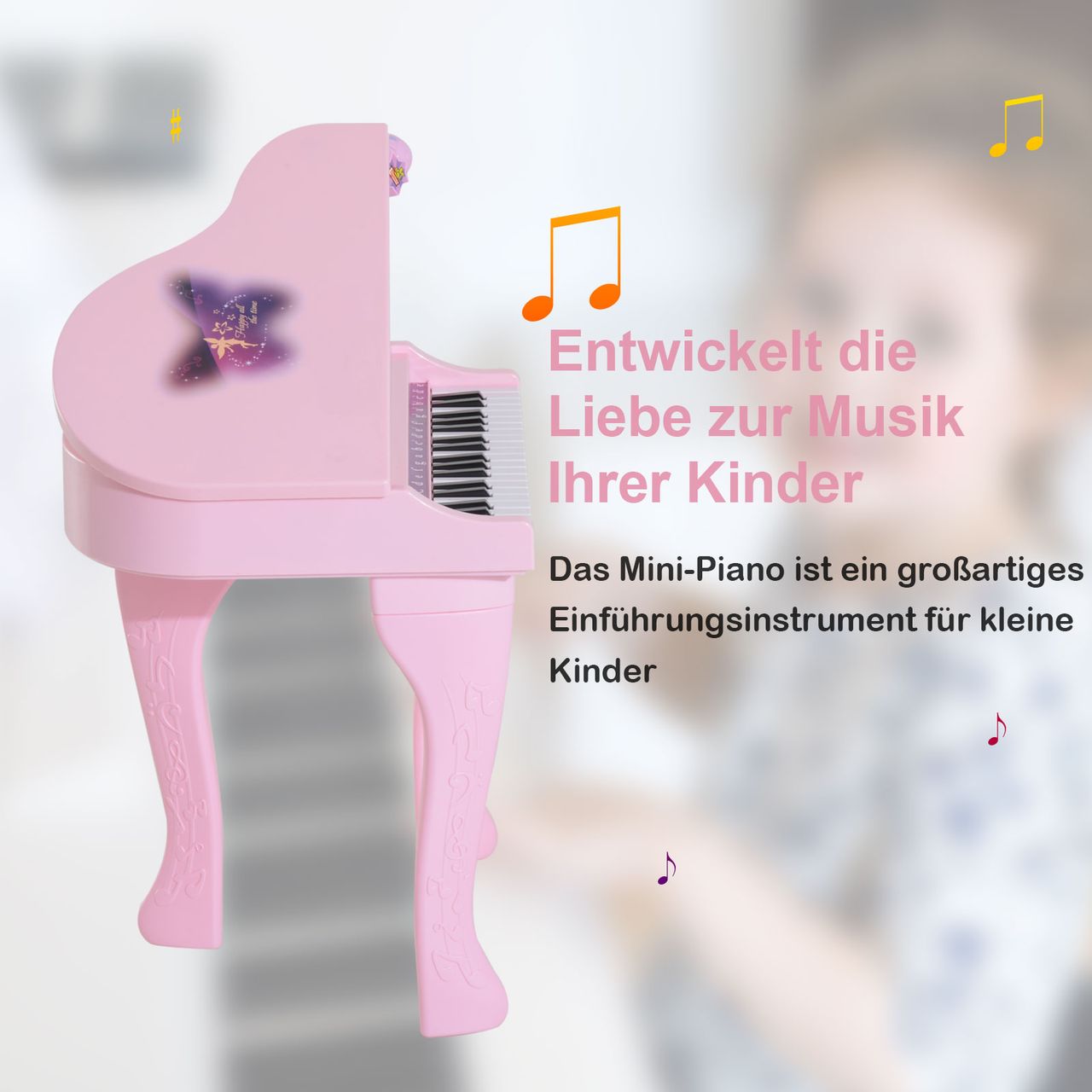 HOMCOM Kinder Klavier Mini-Klavier Piano Keyboard Musikinstrument MP3 mit Hocker
