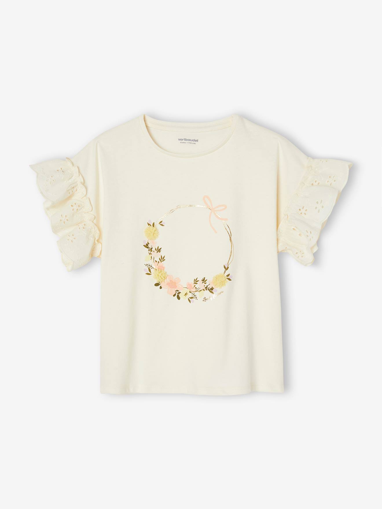 T-shirt motif couronne détails irisés fille écru
