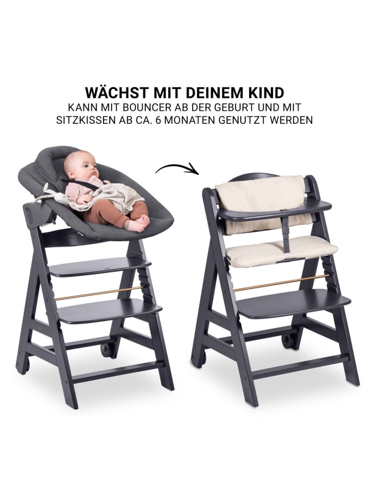 Hauck Beta Plus Dark Grey 5-tlg. Newborn Set - Hochstuhl in grau günstig kaufen onesize