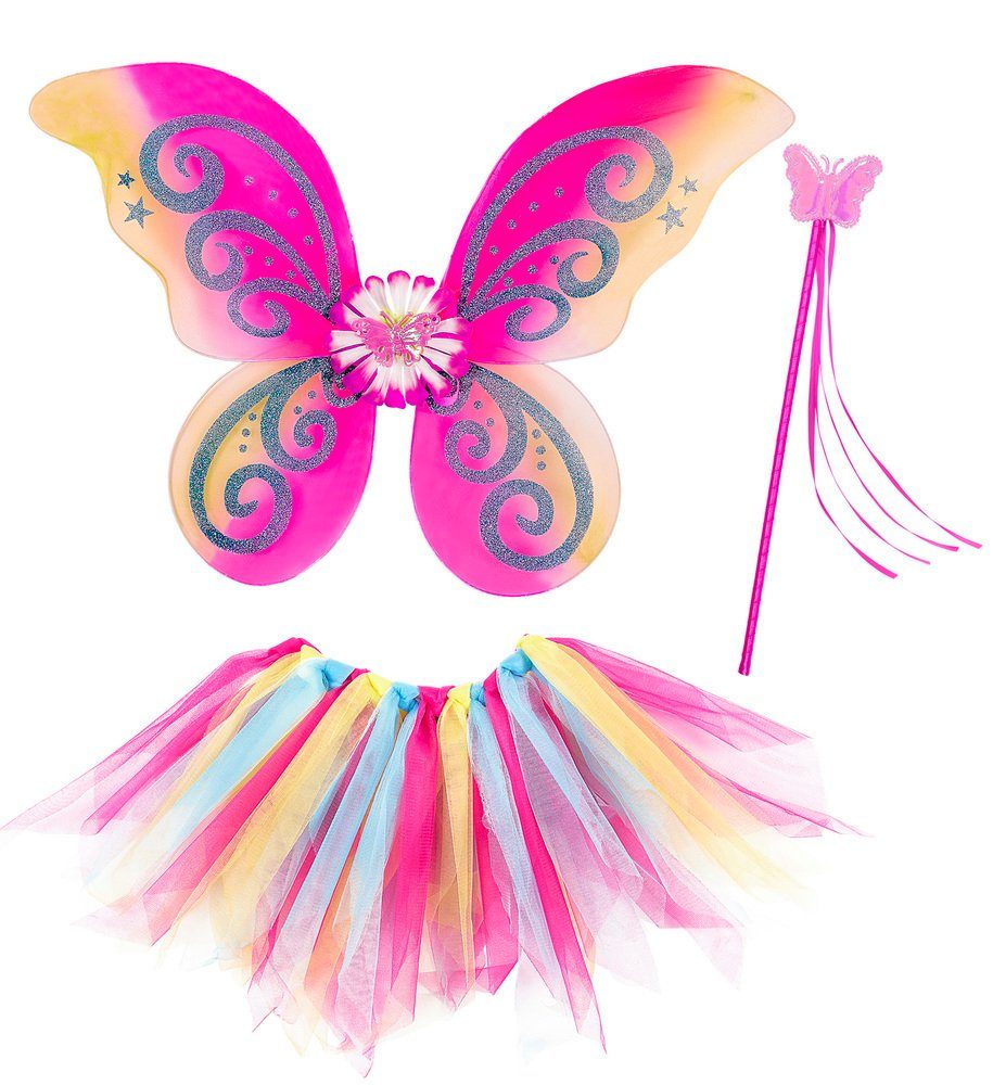 Widmann S.r.l. Feen-Kostüm Magic Fairy Feen Schmetterling Kinder Kostüm Set 4-tlg. - Regenbogen