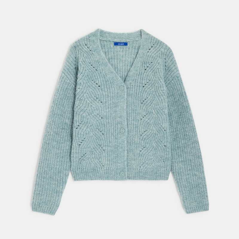 Gilet torsadé col V vert fille