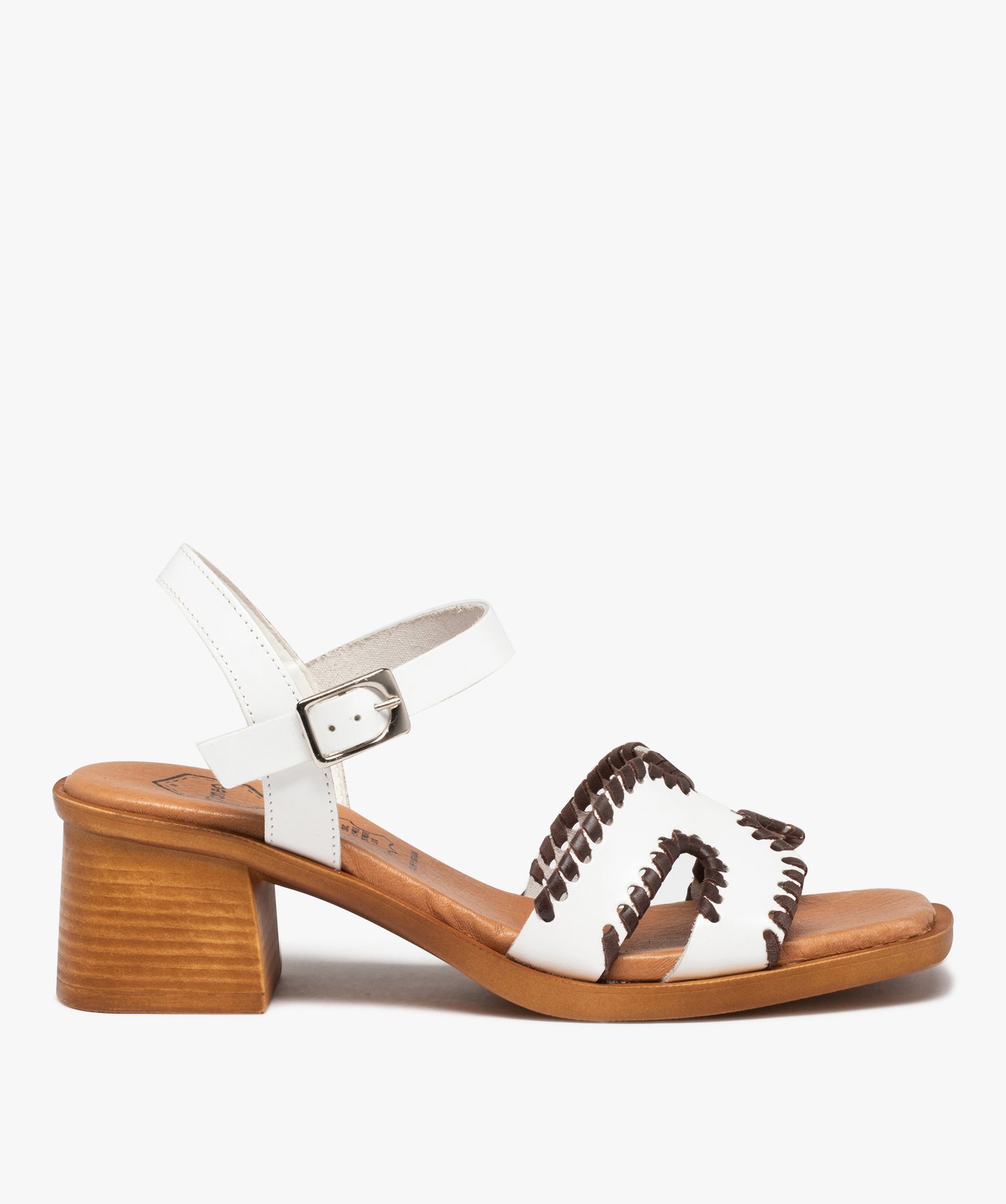 Sandales femme à talon carré dessus cuir uni - Tanéo blanc | GEMO