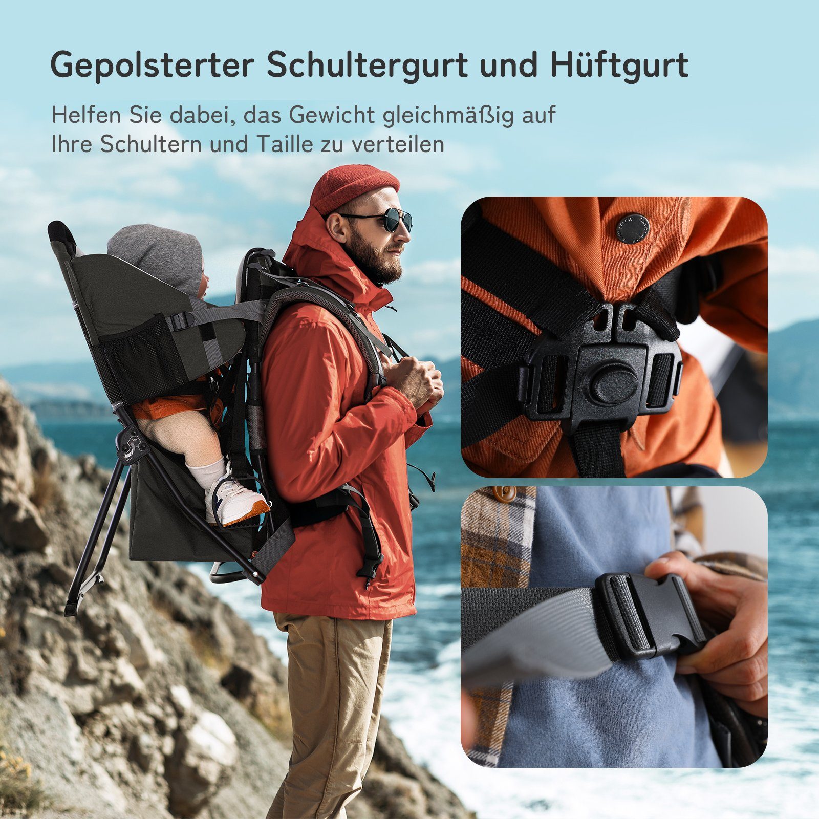 besrey Rückentrage faltbare Babytrage für Reisen, wasserdichte Rucksacktrage, bis zu 25kg, mit Aufbewahrungstasche