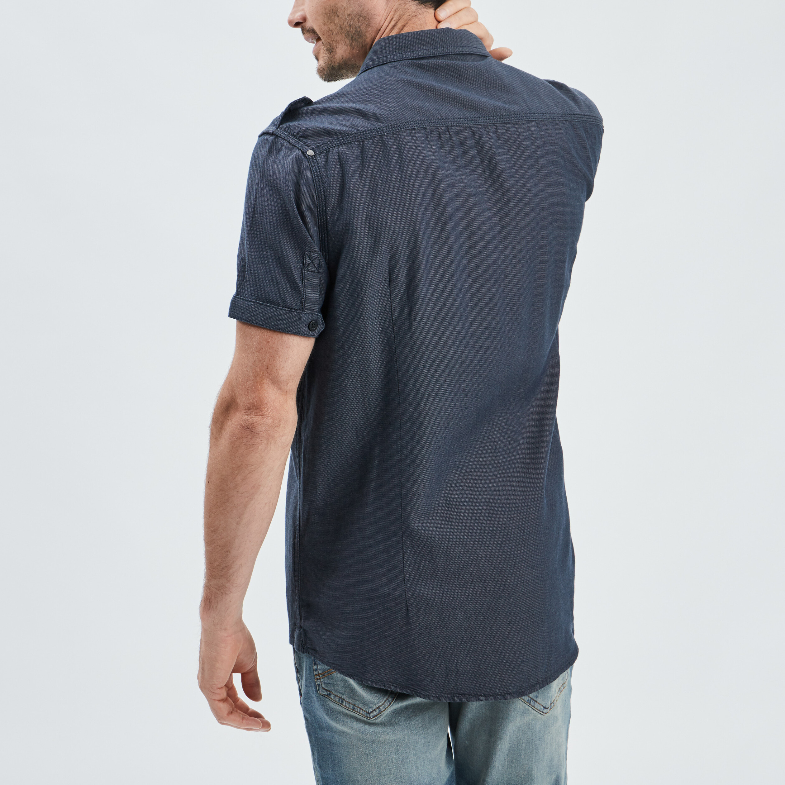 Chemise manches courtes Creeks bleu homme | La Halle
