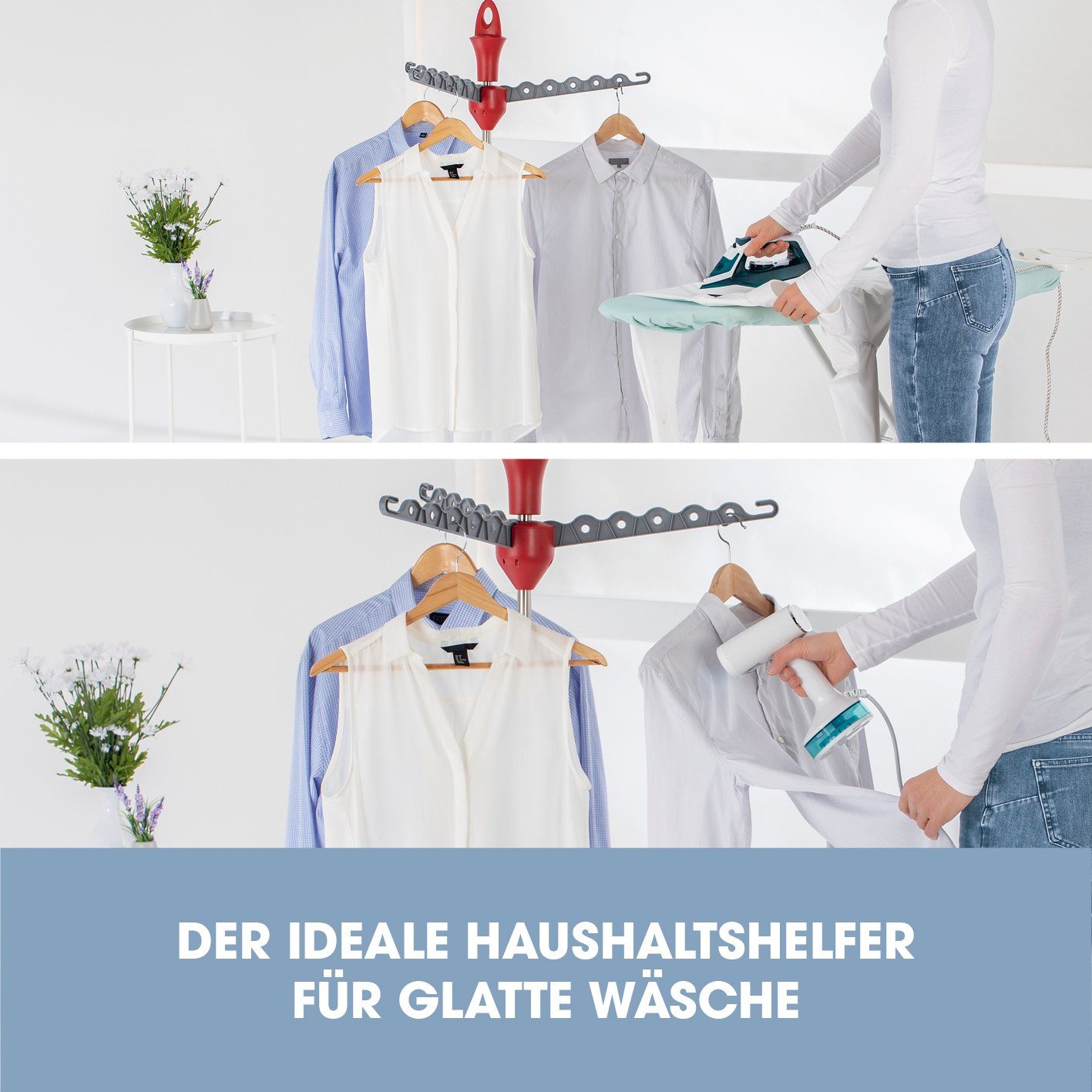 EASYmaxx Wäscheständer Wäschespinne - grau/rot, klappbar, höhenverstellbar