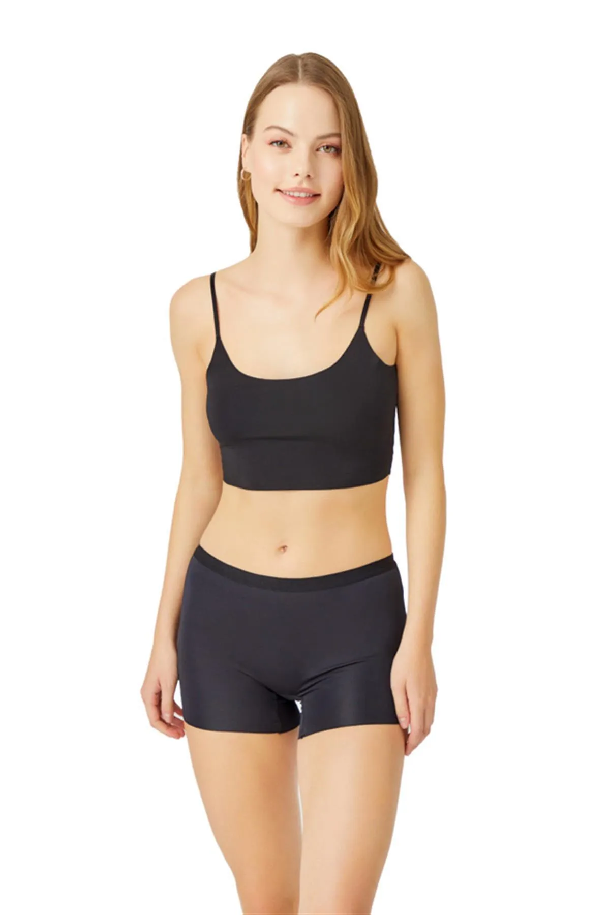 Cottonhill  Schwarze Basic-Laserschnitt-nahtlose Damen-Boxerhöschen