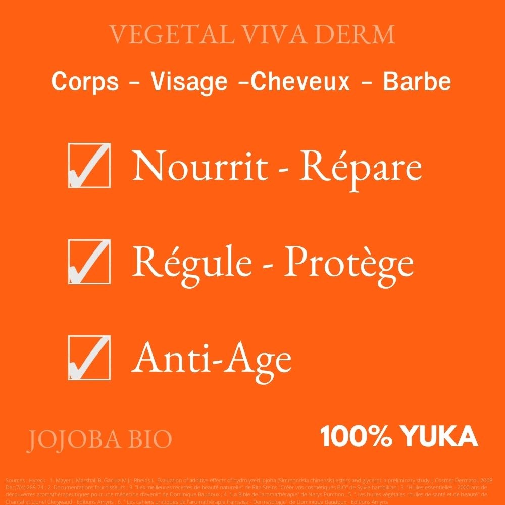 vegetal viva derm Huile de JOJOBA BIO 100% pure et BIO visage corps cheveux