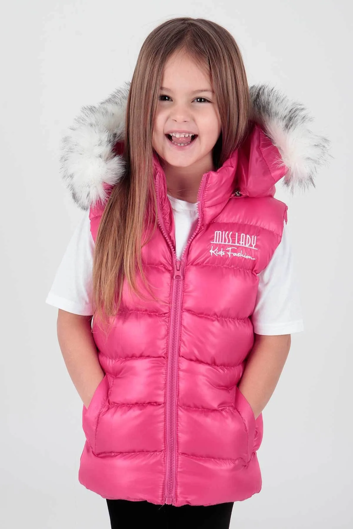 AHENGİM  Trend-Fell-Pufferweste für Mädchen mit Kapuze Ak215657