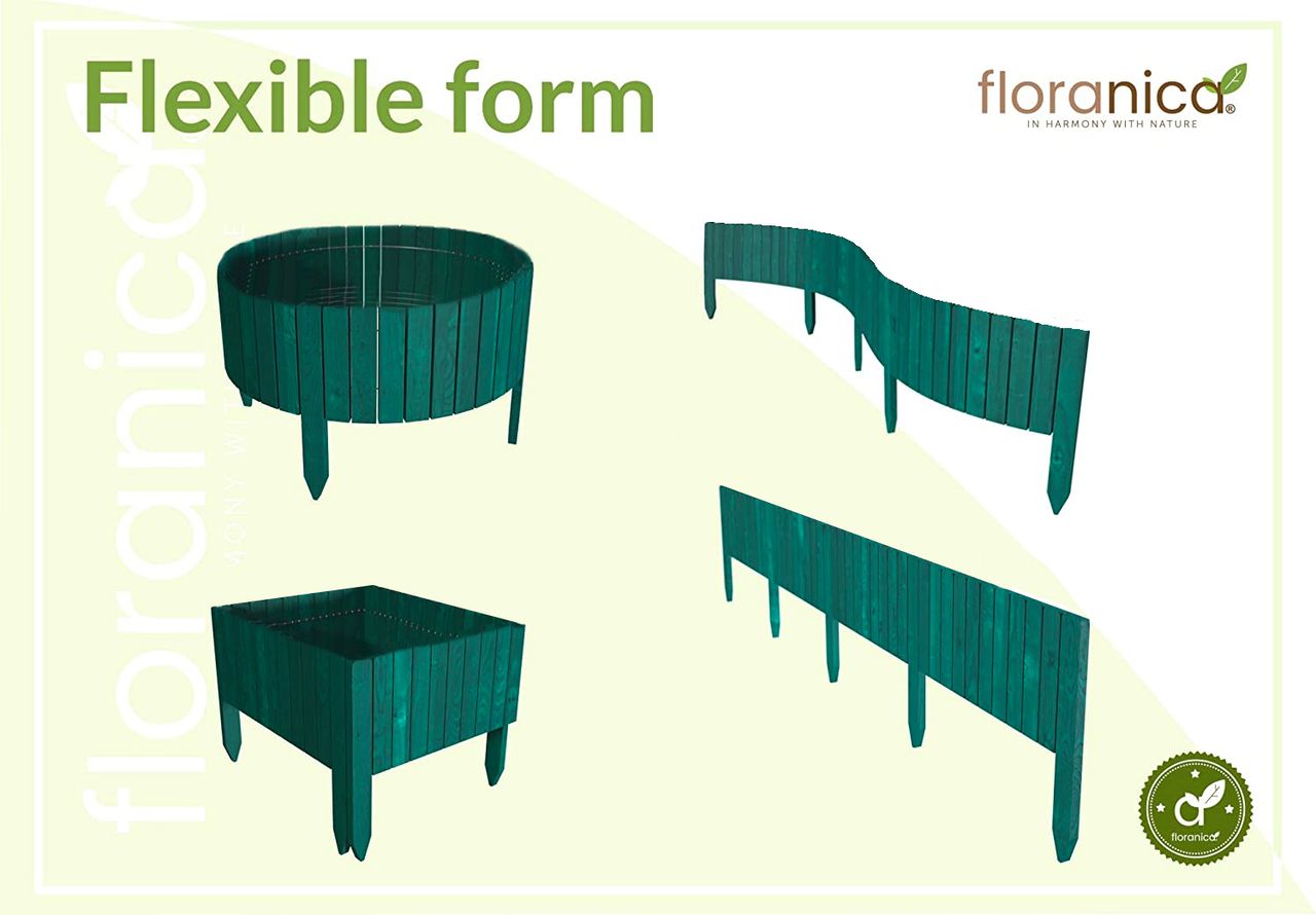 Pemicont Floranica Rollborder II Flexibler Holzzaun 203cm Höhe: 20cm Grün Imprägniert Kiefernholz Beeteinfassung Rasenkante Beetumrandungen