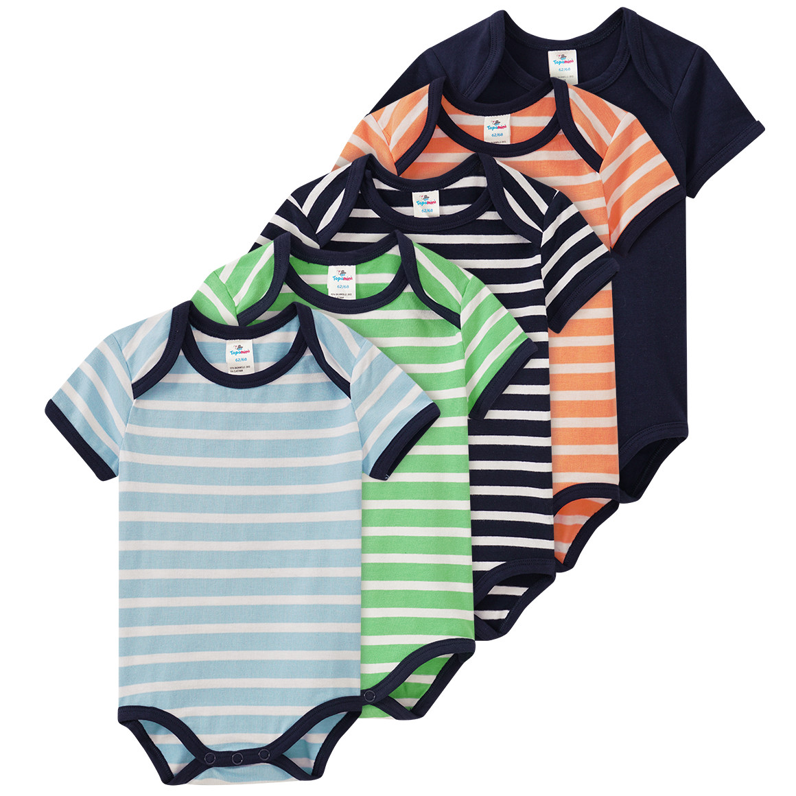 5 Baby Kurzarmbodys mit Bio-Baumwolle