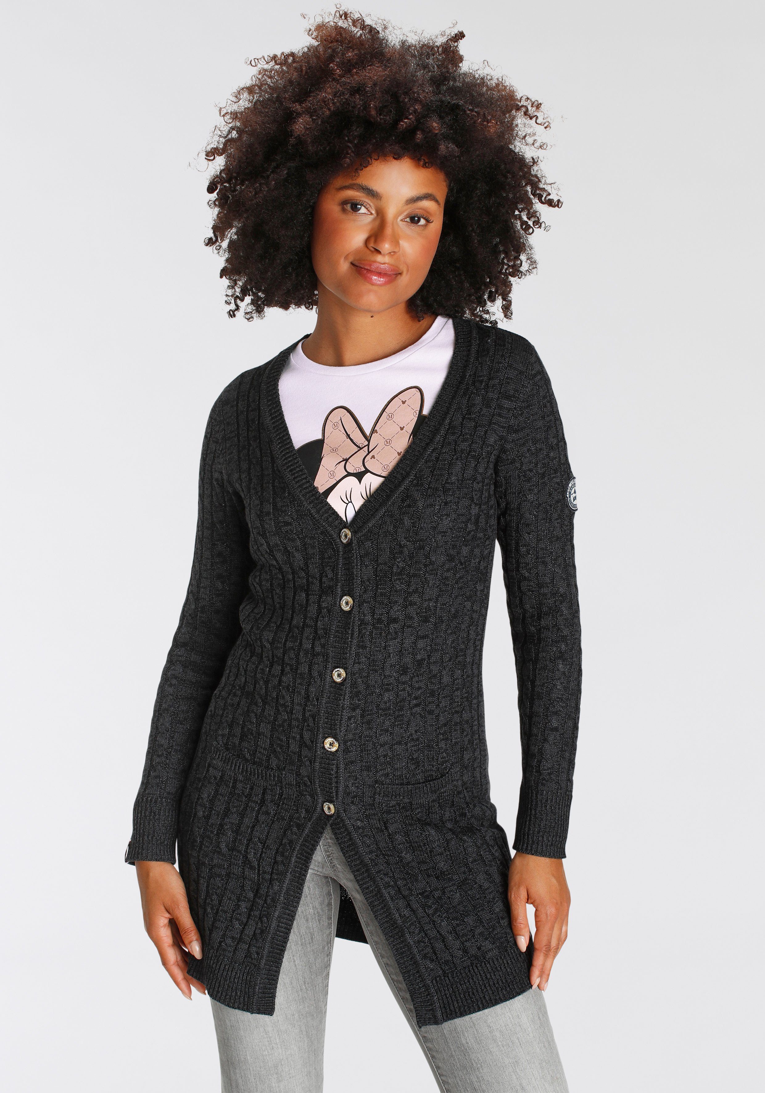 KangaROOS Longstrickjacke mit trendigem Zopfmuster und Taschen