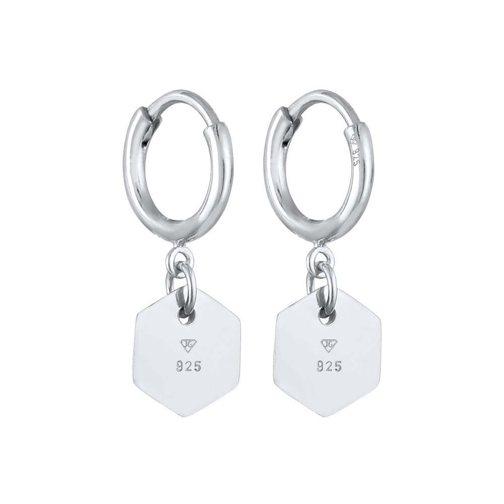 Elli Elli Boucles d'Oreilles Creolen Ohrhänger Hexagon Platte 925 Silber Boucles d'oreilles