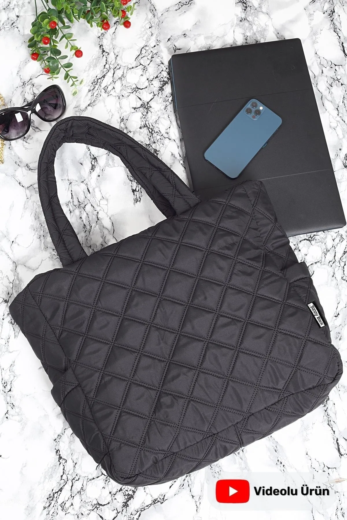 Tonny Black  Original großvolumige Damen-Komfortmodell mit Reißverschluss, gesteppter Tragetasche, aufblasbarer Shopper-Griff