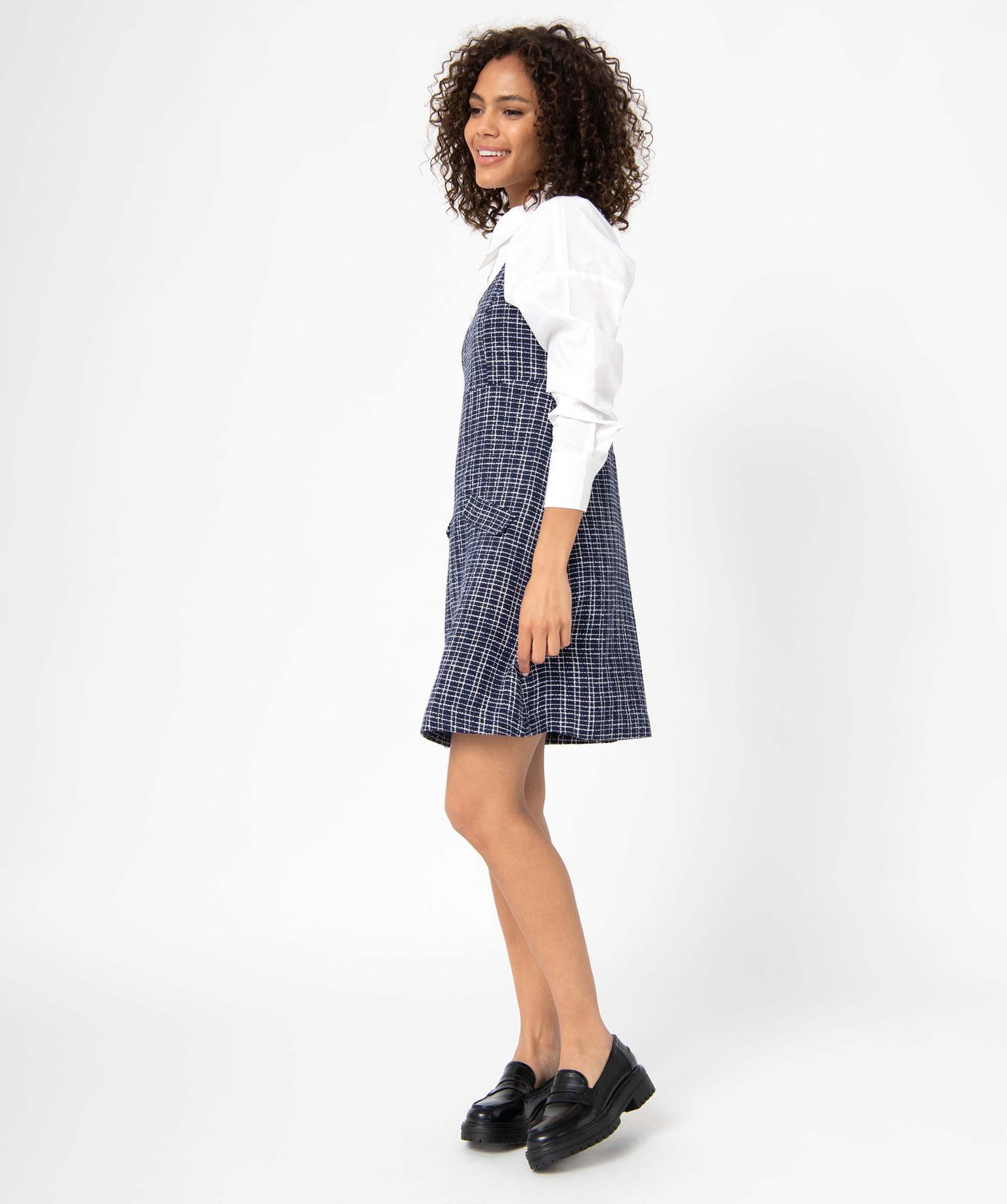 Robe femme à bretelles aspect tweed bleu | GEMO