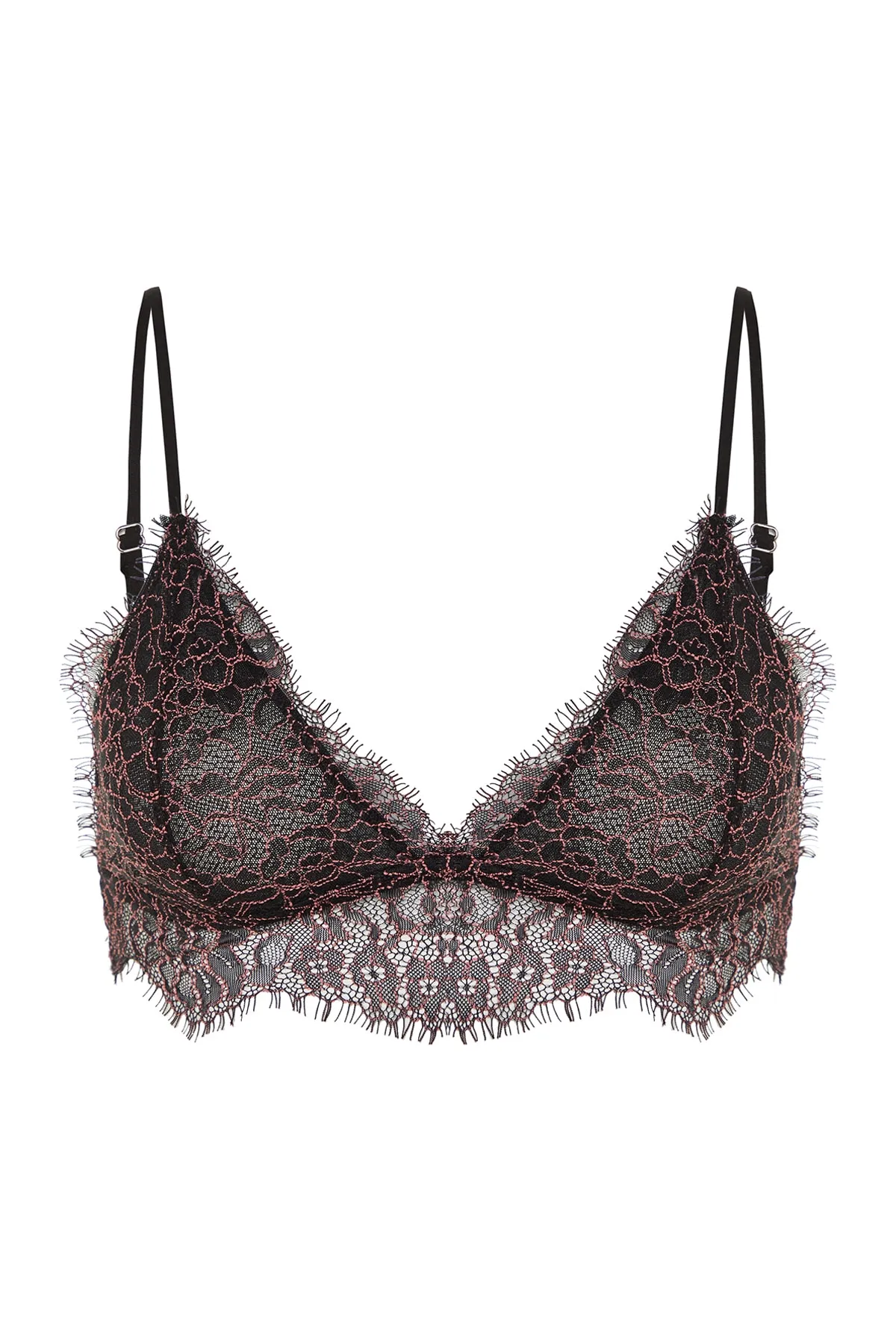 Trendyol Collection  Schwarzer, kappenloser Triangel-Bralette-Strick-BH mit Spitzenträgern THMSS23SU00009
