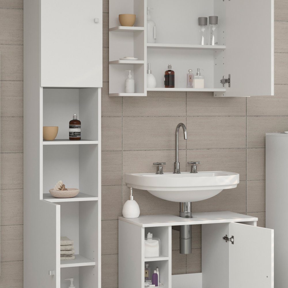 Vicco Badmöbel-Set Badezimmerset FYNN Weiß Set 4, (4-er Set, 4-St., 4-er Set)