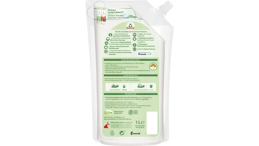 Frosch Mandelmilch Sensitiv Weichspüler 1 l