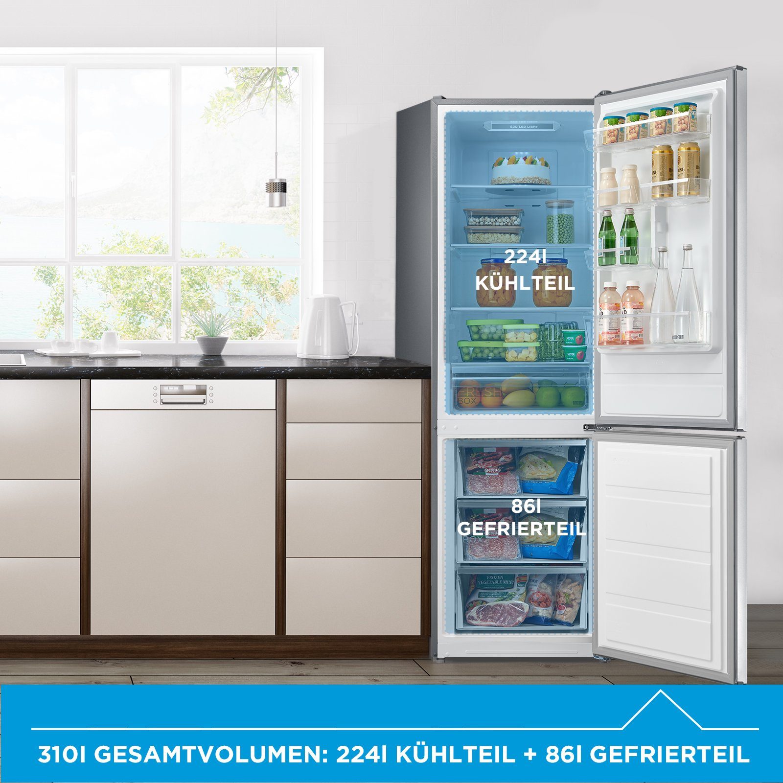 Midea Kühl-/Gefrierkombination MDRB424FGE02OA, 188 cm hoch, 59.5 cm breit
