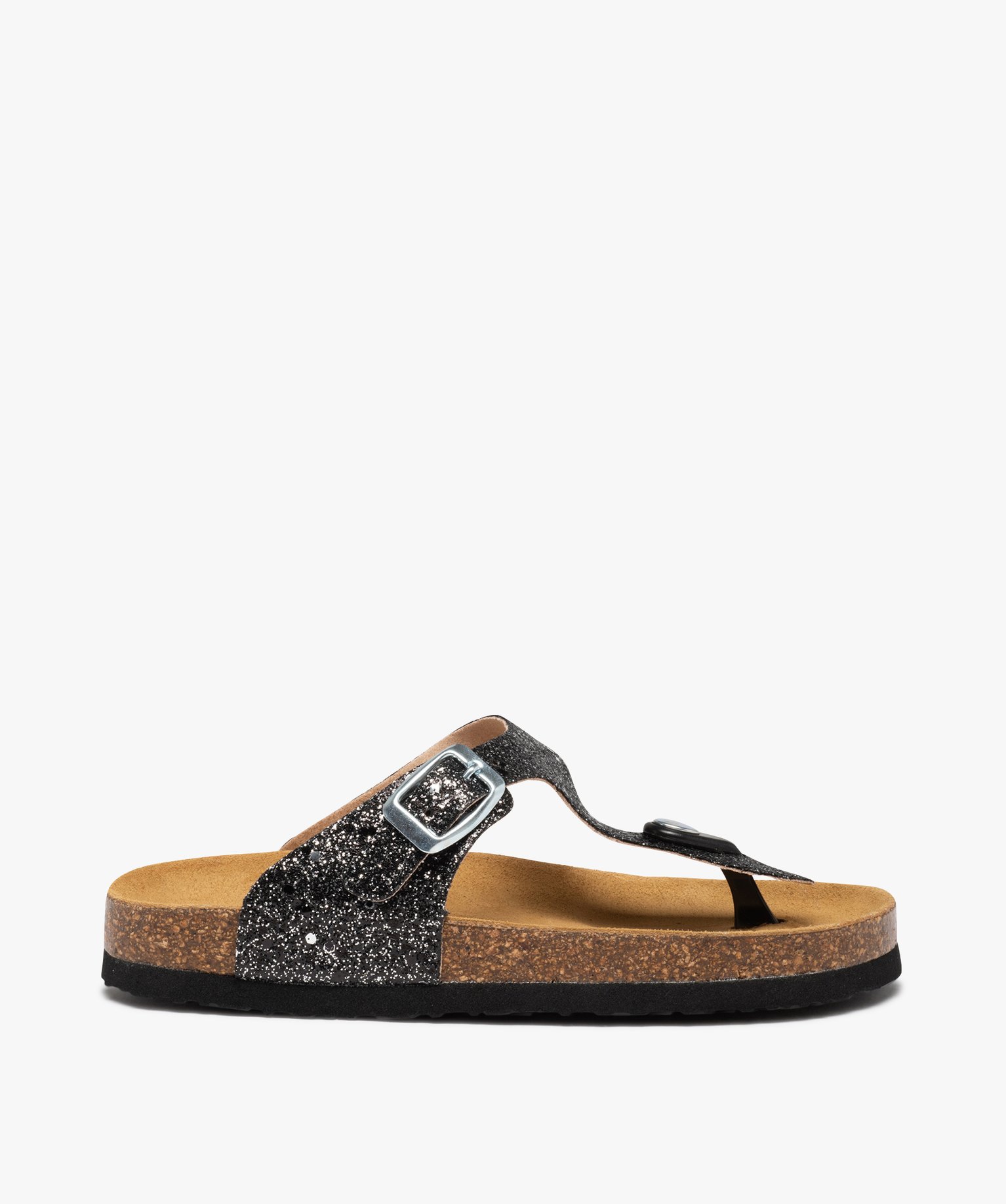 Sandales fille à bride entre-doigts en T pailletée noir | GEMO