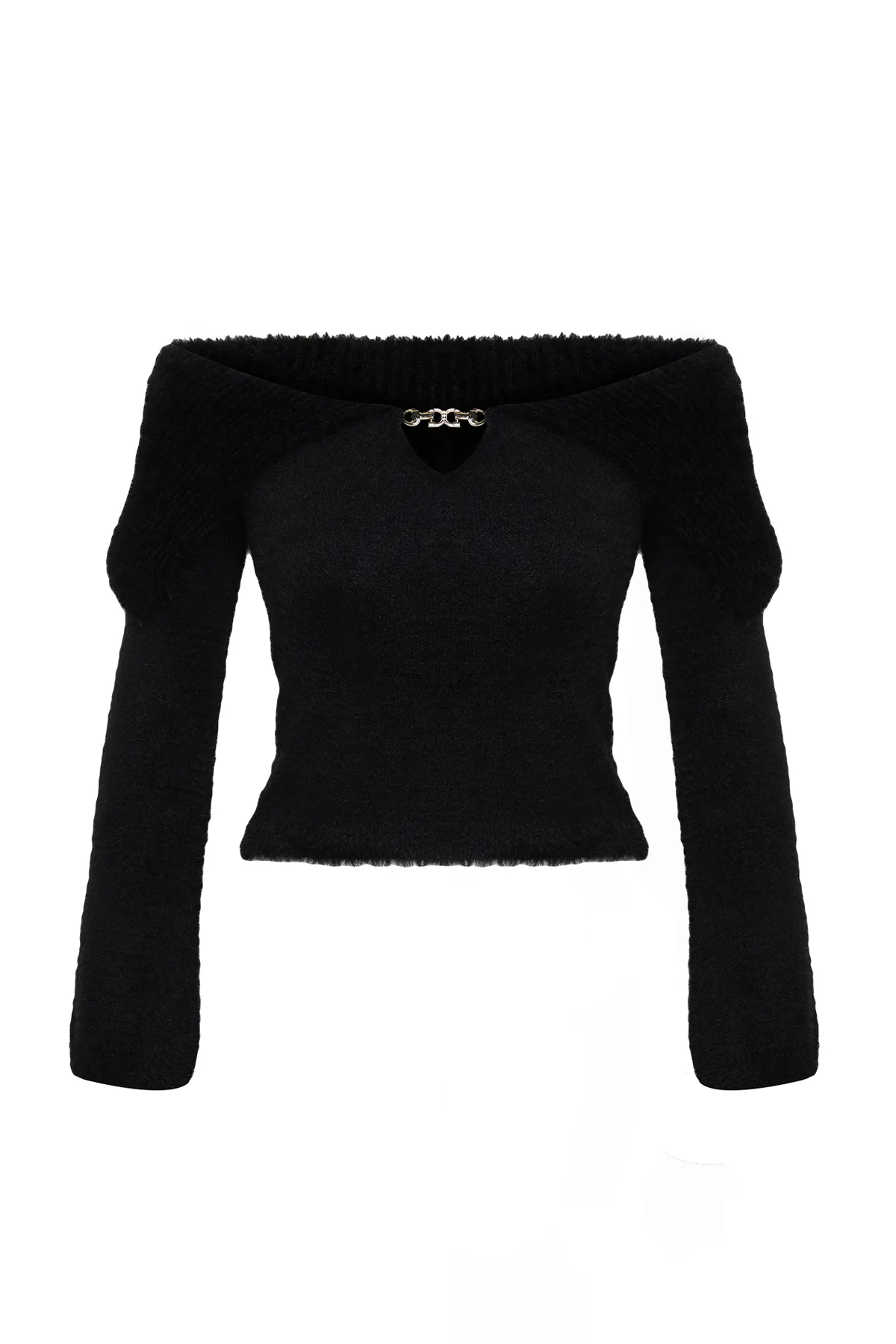 Trendyol Collection  Schwarzer Pelz-Strickpullover TWOAW24KZ00741