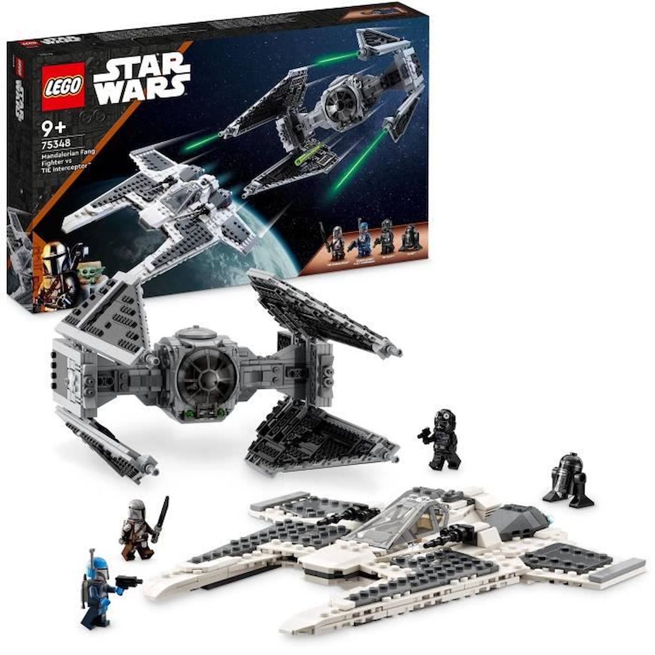 LEGO Star Wars 75348 Le Chasseur Fang Mandalorien Contre le TIE Interceptor, Jouet de Vaisseaux blanc
