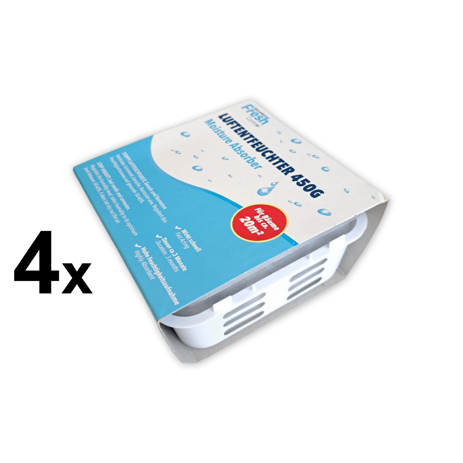 BlueCraft Luftentfeuchter-Nachfüllpack Raumenfeuchter Set Nachfüller gegen Schimmel 4x Box, inkl. 4 x 450g Entfeuchter Granulat Vliesbeutel Schlafzimmer Wohnung