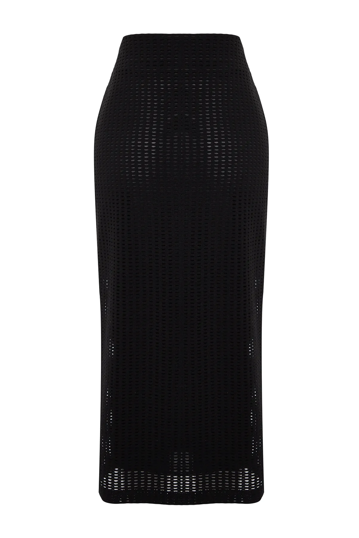 Trendyol Collection  Schwarzer Midi-Strickrock aus gefüttertem Netzstoff mit hoher Taille TWOSS23ET00379