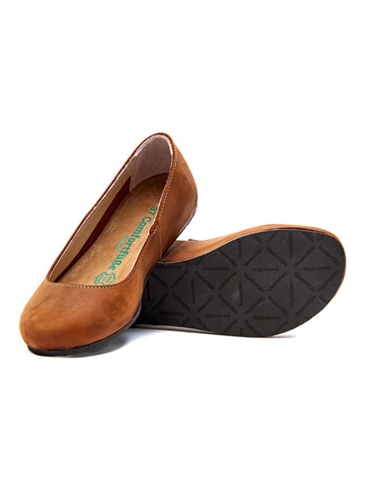 Comfortfusse Leder-Ballerinas in Braun günstig kaufen
