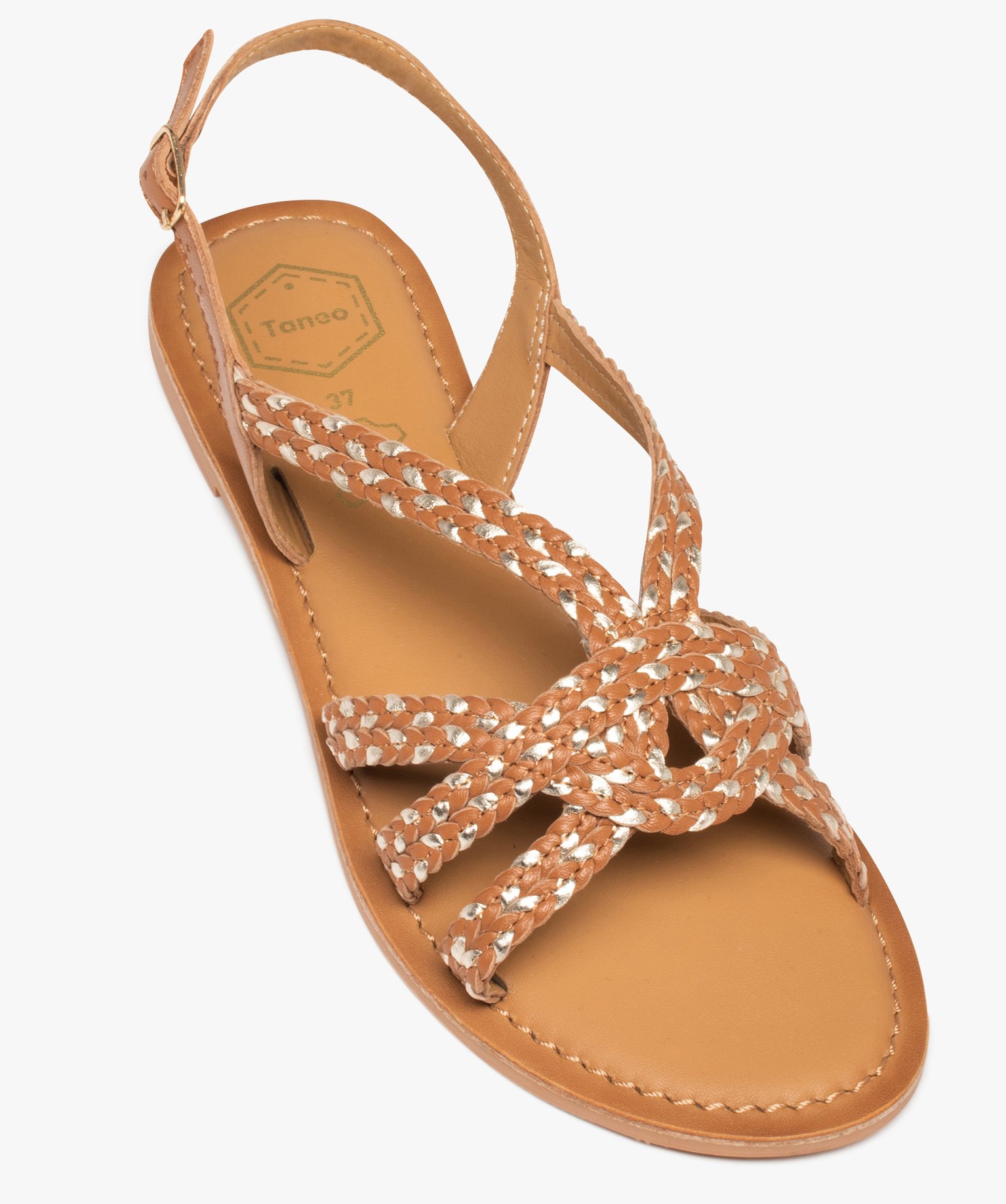 Sandales femme à brides tressées métallisées – Tanéo marron | GEMO